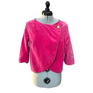 Vintage Shaheen Pink Velvet Wrap Top Asymmetrical Gold Button Restored M Jacket